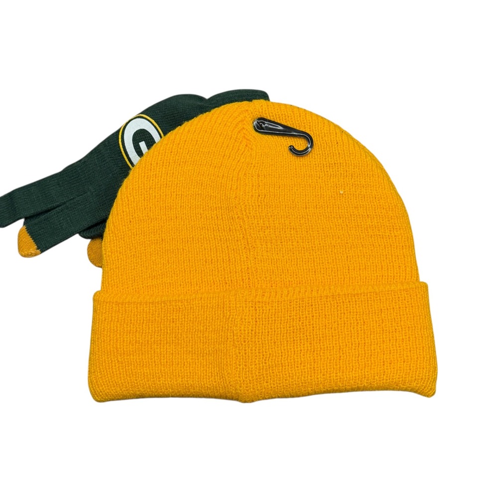 NFL Green Bay Packers Beanie Gloves Set Mens OS Yellow Green NWT Knit‎ Hat - Picture 3 of 3